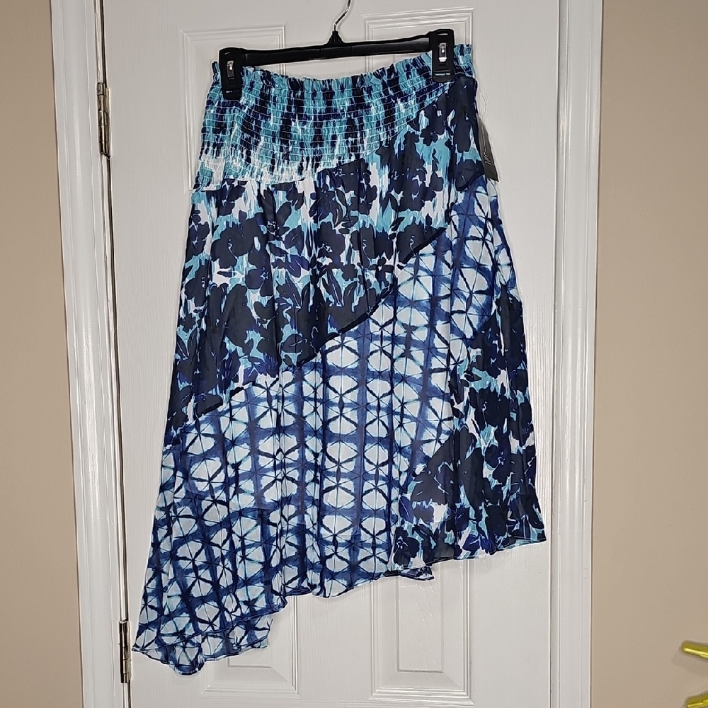 INC International Concepts Asymmetrical Skirt in Navy and Sky Blue